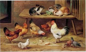 unknow artist Cocks and rabbits 130 China oil painting art